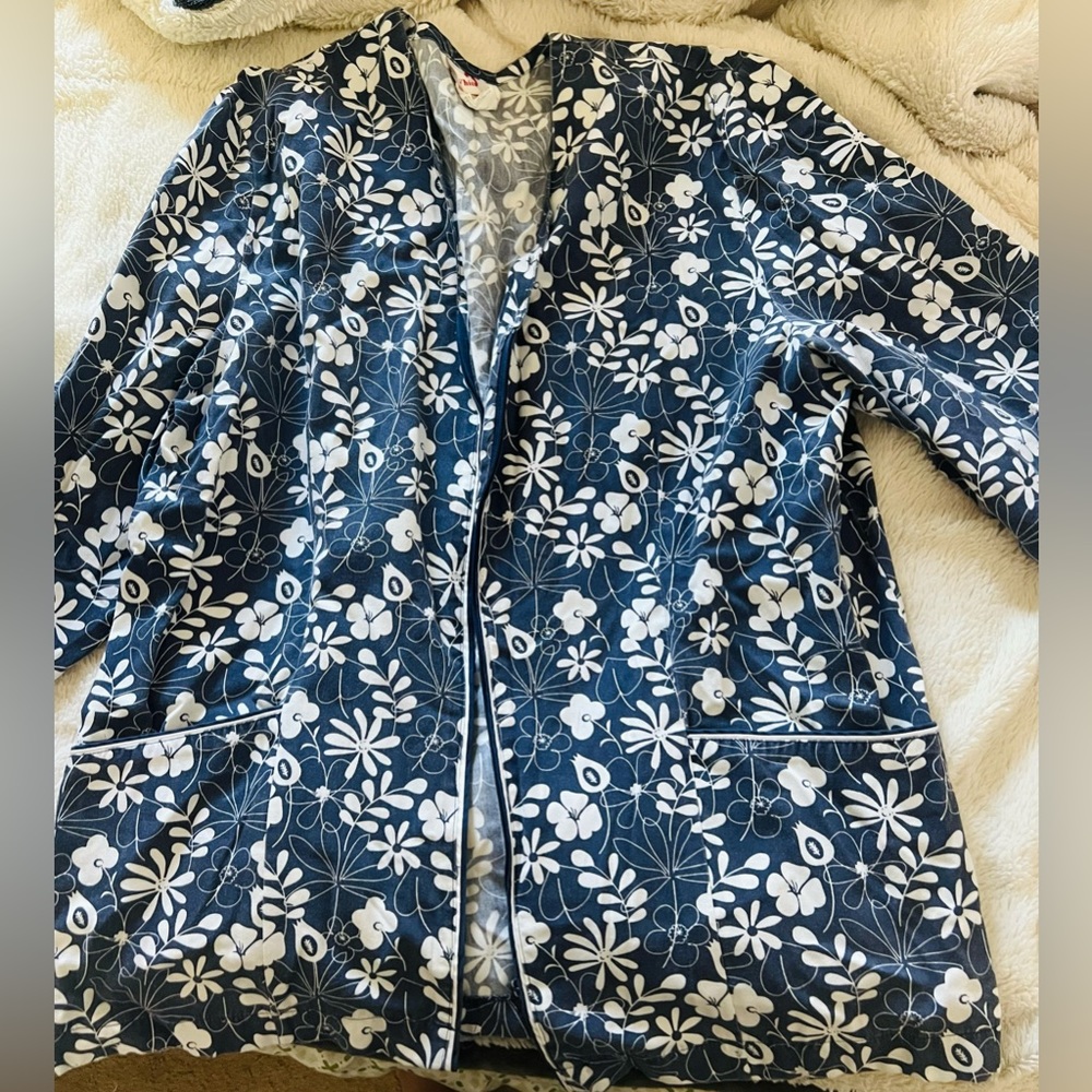 White Cross Blue Floral Scrub Tops.